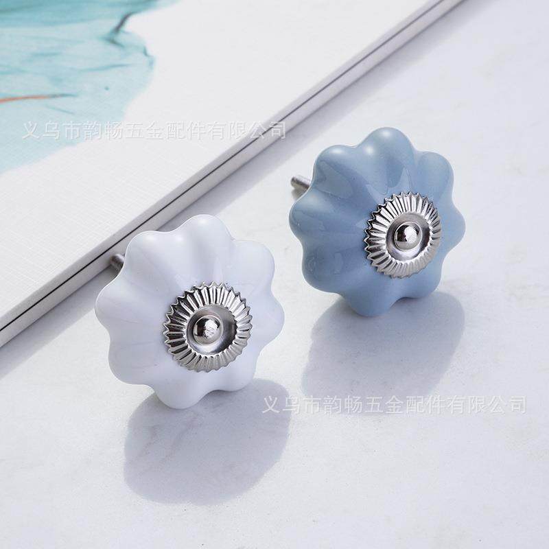 直销新款简约欧式陶瓷单孔拉手 橱柜鞋柜门把手纯色南瓜陶瓷田园