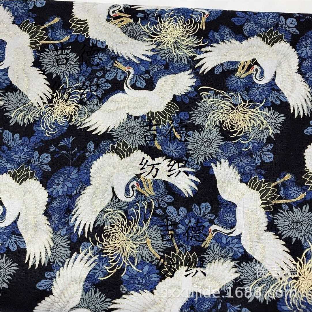 直销新款日式和风烫金布 （仙鹤新款）和风印花棉布 棉服汉服箱包