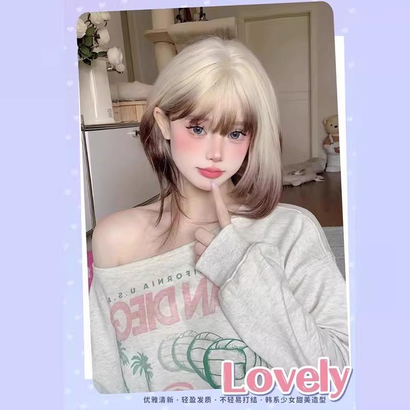 新款直销假发女暹罗猫染色款黑白渐变水母头套自然甜酷长直发仿真