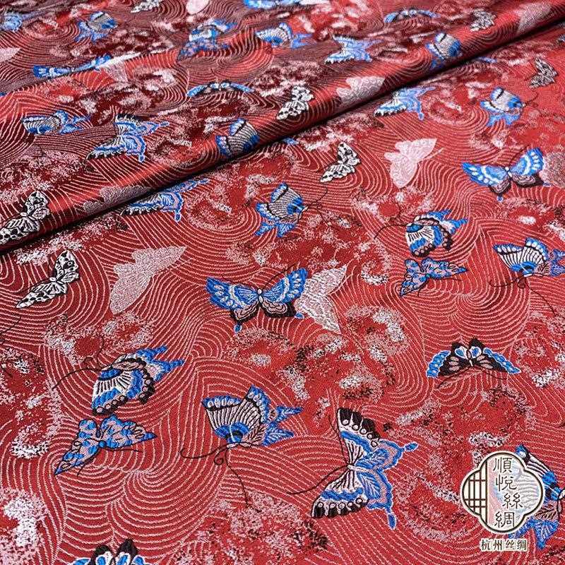 直销新款民族风重磅真丝提花布料真丝织锦缎旗袍唐装汉服布料锦缎