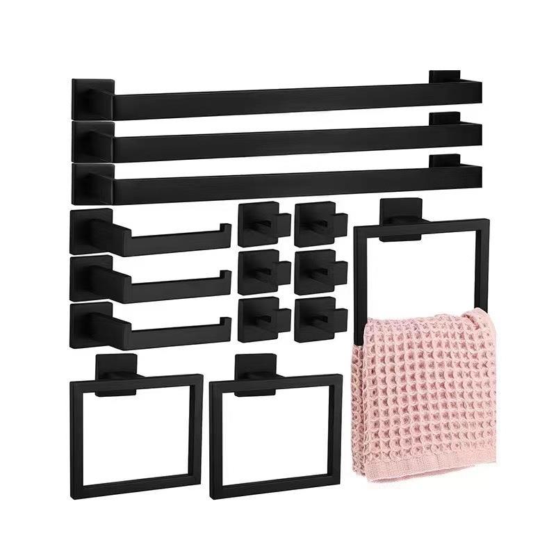 直销新款跨境 不锈钢卫浴挂件套装亚马逊方座毛巾杆毛巾环单杆挂