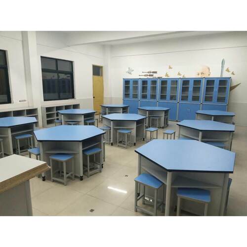 厂价直销 铝木六边桌创新实验桌六边形综合实践桌 小学科学实验桌