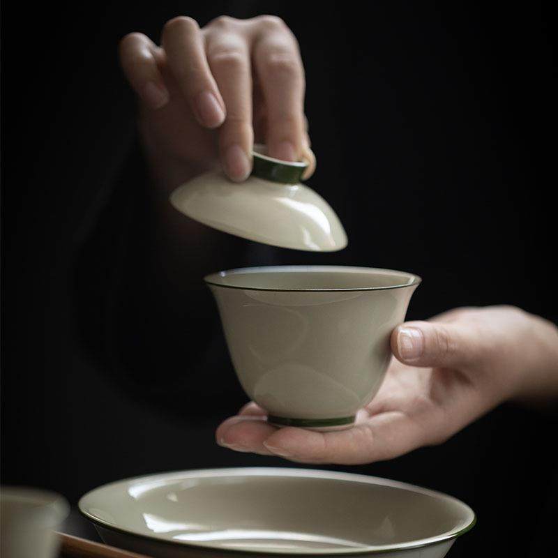 新款直销墨己 素雅草木灰盖碗 陶瓷功夫茶具主泡茶碗 苍青边家用