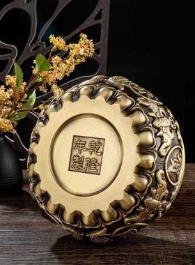 新款直销纯铜聚宝盆客厅玄关工艺品黄铜米缸狮头聚宝盆铜缸招财摆