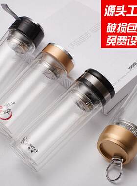 新款直销定制硼硅防爆透明商务双层隔热玻璃茶水杯印字促销广告礼