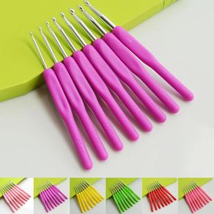 新款 diy编织毛线工具针织毛衣 直销彩色塑料软柄铝钩针套装 8件套