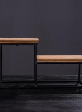 新款直销复古博古架茶几桌面木架子木展示台书房置物架底座铁艺展