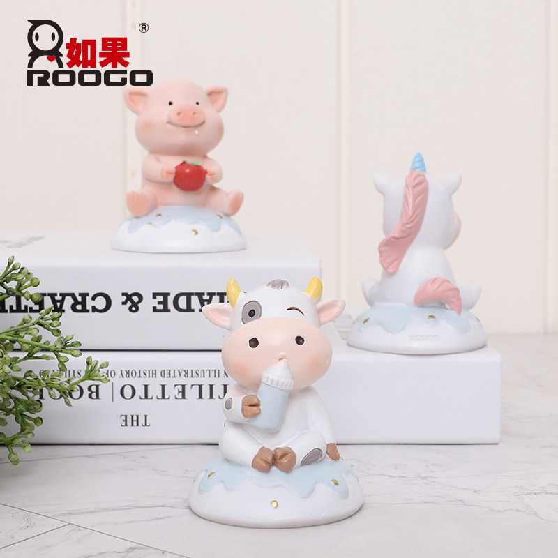新款直销如果创意汽车中控台装饰摆件车内饰品卡通动物生肖牛树脂