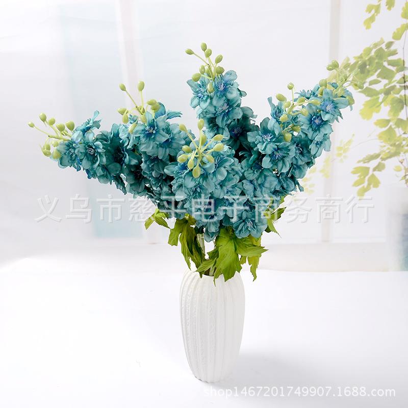 新款直销飞燕草仿真花单支欧式高枝绢花21头婚礼假花干花家居客厅