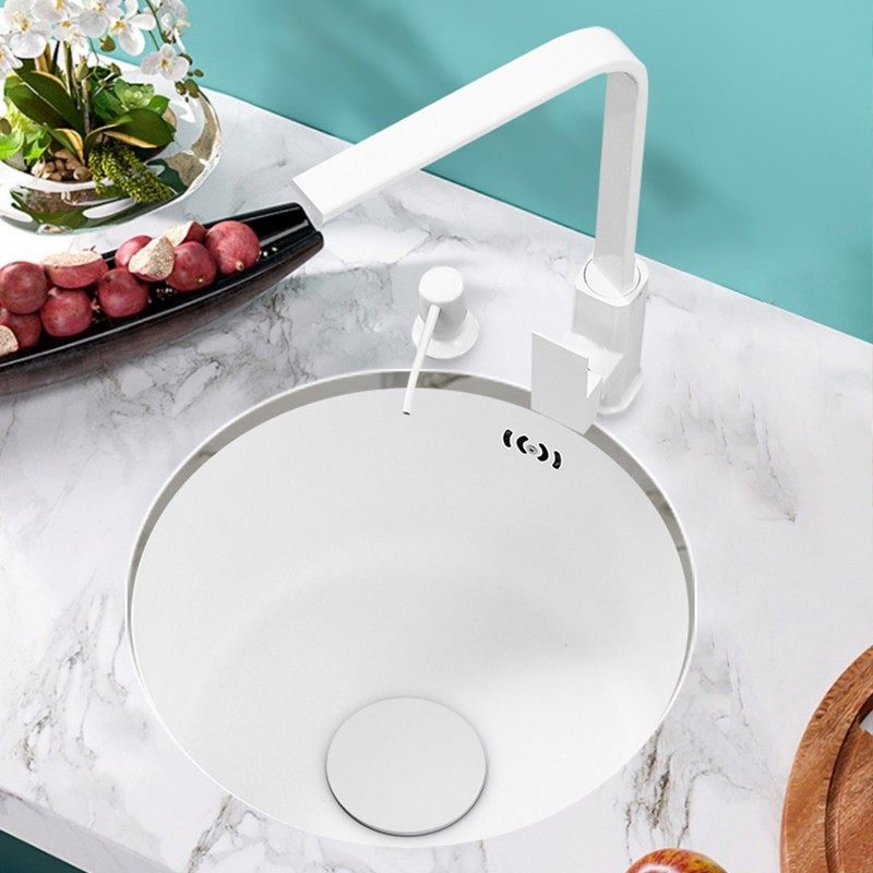 白色纳米圆形304不锈钢水槽台下盆 吧台家用岛台阳台迷你洗菜盆池