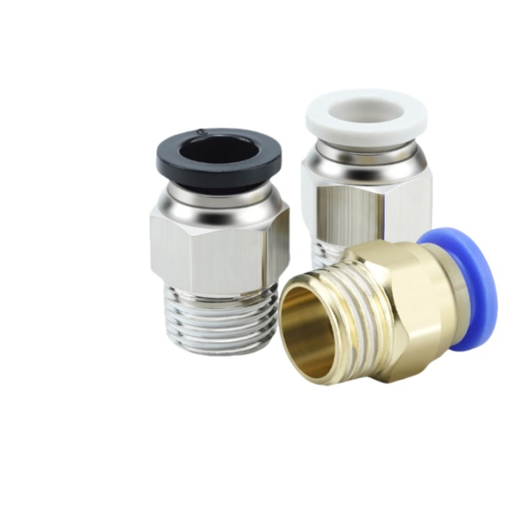 气动快速接头PC8-02快插式铜接头直通弯型外螺纹PC10-02 气管接头