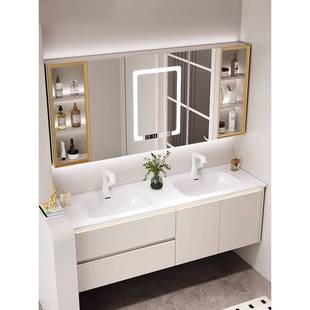 浴室柜组合陶瓷盆一体双盆现代简约卫生间洗漱台洗手洗脸盆柜定制