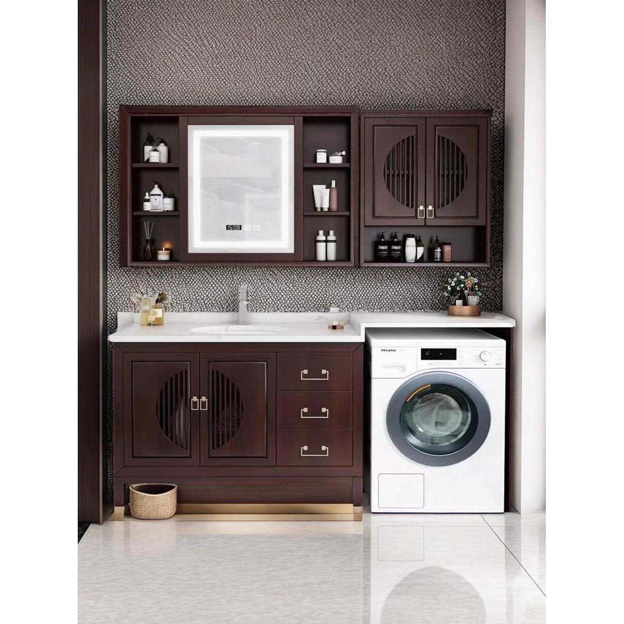 现代新中式洗衣机浴室柜组合浴室实木洗手盆洗手盆一体化阳台柜