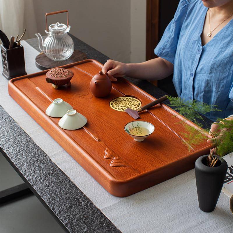 茶盘2024新款家用整块花梨木实木茶托盘 小型茶台茶具红木茶海