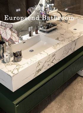 Europ Send设计师浴室柜酒店风极简洗漱台高端橡木岩板无缝一体盆