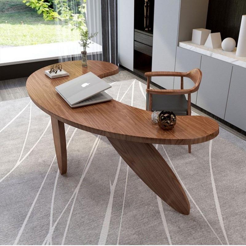 实木设计师书桌轻奢现代卧室简约圆弧台式电脑老板桌异形办公桌