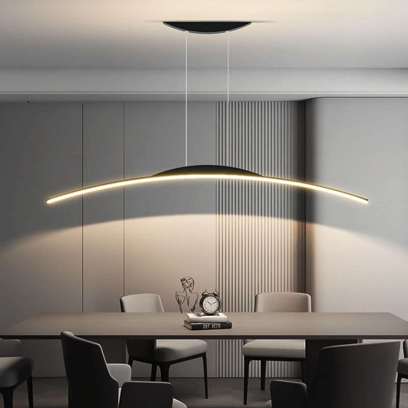 意式极简现代简约led吊灯工作室长条餐桌设计师吧台弧形餐厅吊灯