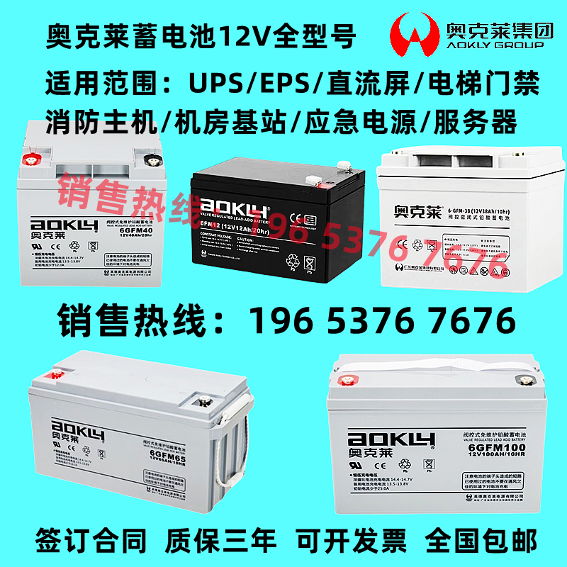 奥克莱蓄电池6GFM100 12V100AH65AH40AH38AH24AH18AH机房EPS消防