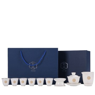 家用客厅简约功夫泡茶办公P室送礼白瓷盖碗茶 羊脂玉功夫茶具套装
