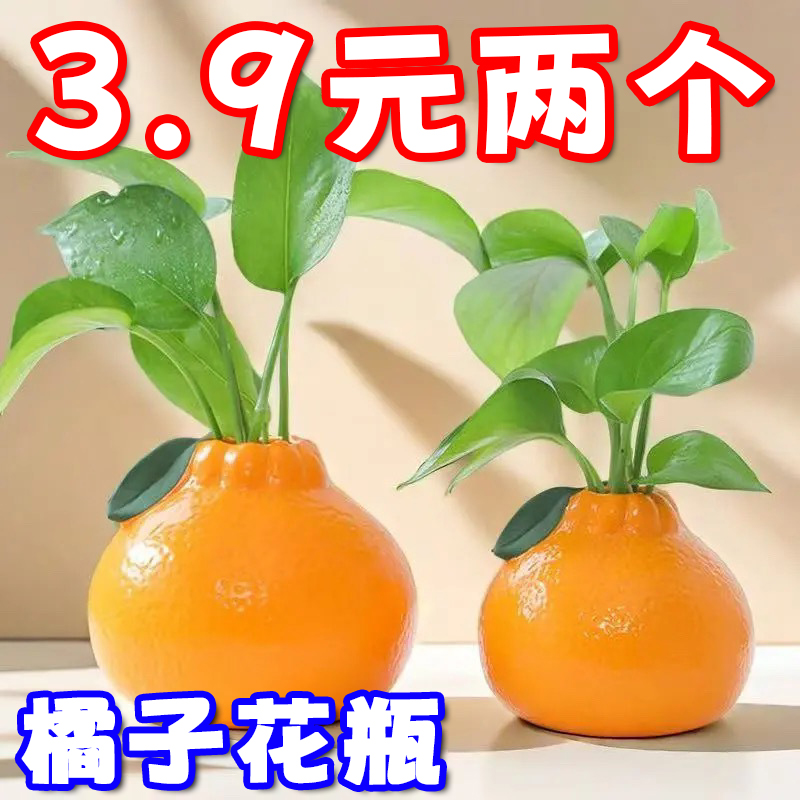 创意塑料花瓶仿真橘子现代中式发财果通用植物绿萝客厅摆件桌面用