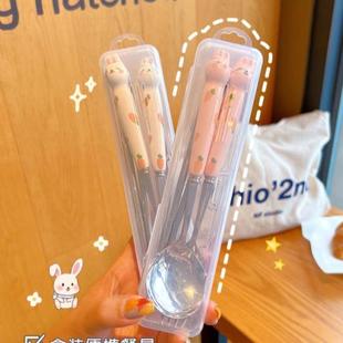 可爱勺子叉子家用水果叉儿童吃饭304不锈钢调羹小汤勺ins风高颜值