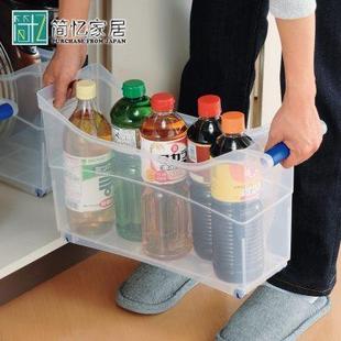 日本进口inomata带滑轮收纳框带把手整理盒厨房收纳架橱柜整理盒