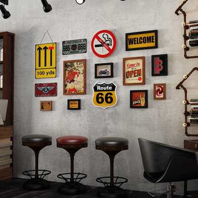 直销新款高分子5661复古理发店铺照片墙组合相框装饰画工业风餐馆