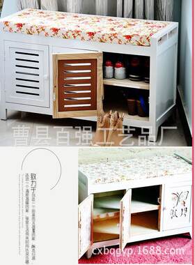 新款直销工厂直供 韩式田园家具储物收纳鞋柜百叶窗换鞋凳鞋架布