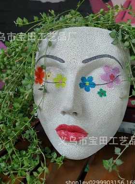 直销新款跨境新品树脂人脸头花盆壁挂式室内室户外花园墙壁装饰创