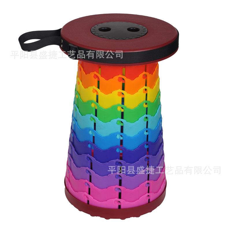 直销新款户外折叠凳便携伸缩塑料凳旅行地铁凳休闲钓鱼彩虹折叠凳