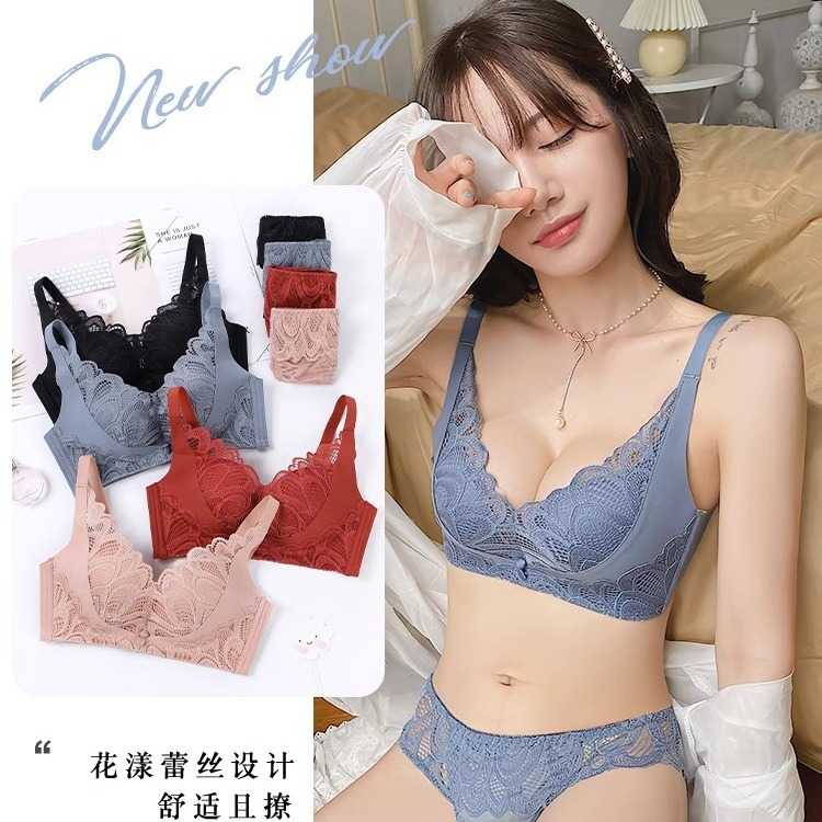 新款直销内衣女小胸聚拢无钢圈调整型收副乳防下垂文胸罩套装蕾丝
