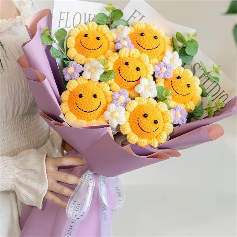 毛线手工编织针织永生花成品笑脸向日葵送闺蜜创意毕业花束送老师