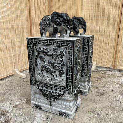 石雕门墩一对方形青石别墅门口会所庭院门当户对中式做旧抱鼓石鼓