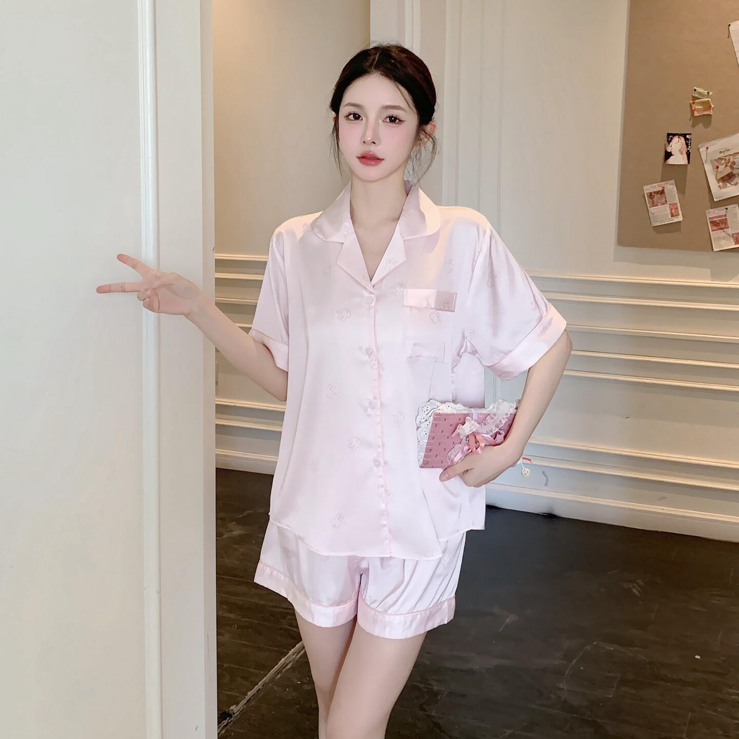 【梦幻云裳】凉感冰丝睡衣女夏季短袖短裤甜美冰雪丝绸家居服套装