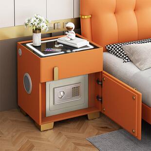 智能床头柜保险箱一体实木无线 线充电带灯USB小型保险柜轻奢床边