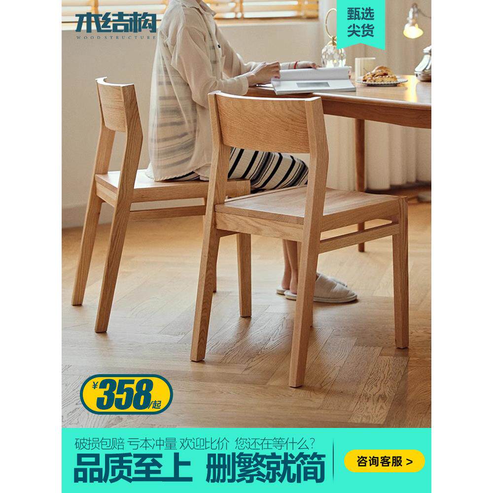 纯实木橡木乐雅椅餐椅北欧胡桃色书桌椅靠背椅电脑椅办公椅子