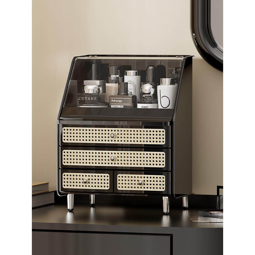 中古风化妆品收纳盒高档护肤品置物架梳妆台桌面水乳眼影盘整理箱