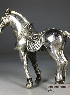 实心十二生肖马摆件马到成功骏马战马白铜镀银招财铜马摆件装饰品