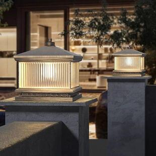 全铜太阳能柱头灯家用院子柱子灯别墅围墙灯户外防水庭院灯大门灯