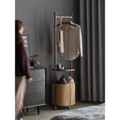 衣架地板站立式 卧室实木衣架家庭入口黑胡桃木可拆卸藤制脏衣服篮