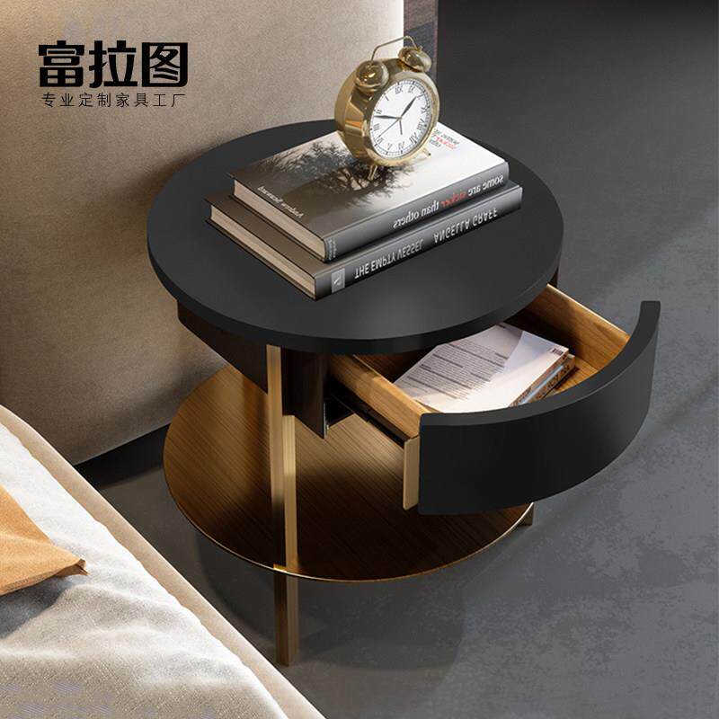 意式极简设计师床边柜现代简约金属储物收纳柜个性圆形实木床头柜