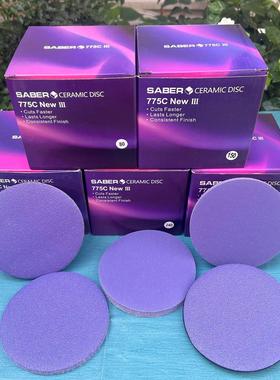 干磨砂纸5寸无孔Saber775C紫砂汽车打磨紫色陶瓷超耐磨砂纸植绒