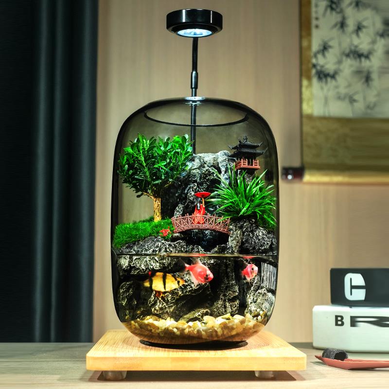 小桥流水苔藓微景观流水款养鱼缸真植物生态瓶办公室成品乔迁送礼