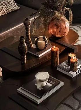 现代中古样板间售楼处客厅餐桌装饰品摆件古典烛台花器花瓶组合