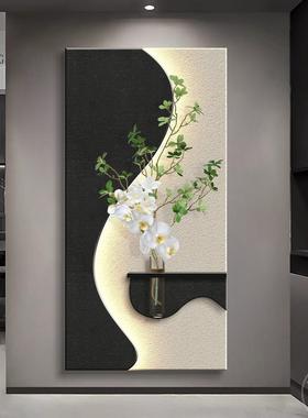 黑白简单水培绿色植物入口门入口装饰画砂岩双层光发光走廊过道挂