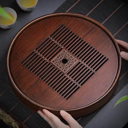 茶盘家用沥水托盘茶具小茶台一人用简易竹制圆形蓄水式茶海干泡台