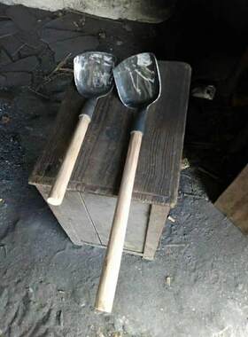 传统老式家用铁锅铲子迷你小号炒菜生铁铁勺木柄大号农村手工锻打