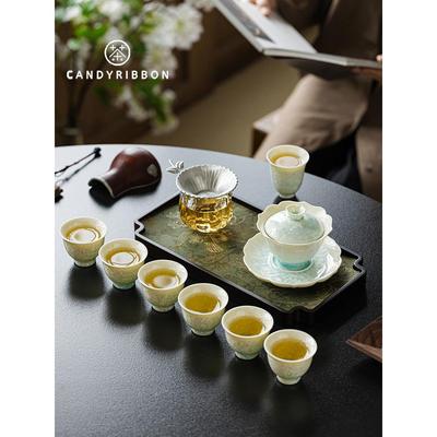 candyribbon窑变盖碗结晶釉功夫茶具套装家用陶瓷泡茶杯节日送礼