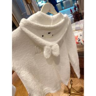 软糯针织半边绒连帽小兔子拉炼睡衣女秋冬新款短裤大码家居服套装