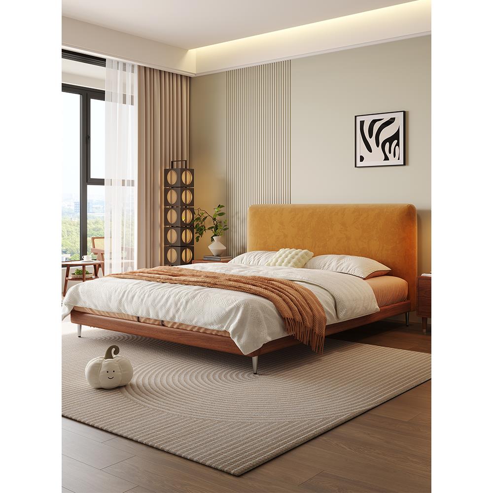 覆古实木床猫抓布薄床头布艺床极简主次卧小户型现代简约白蜡木床